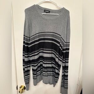 Express Men's Striped Crewneck Sweater in Gray and Black